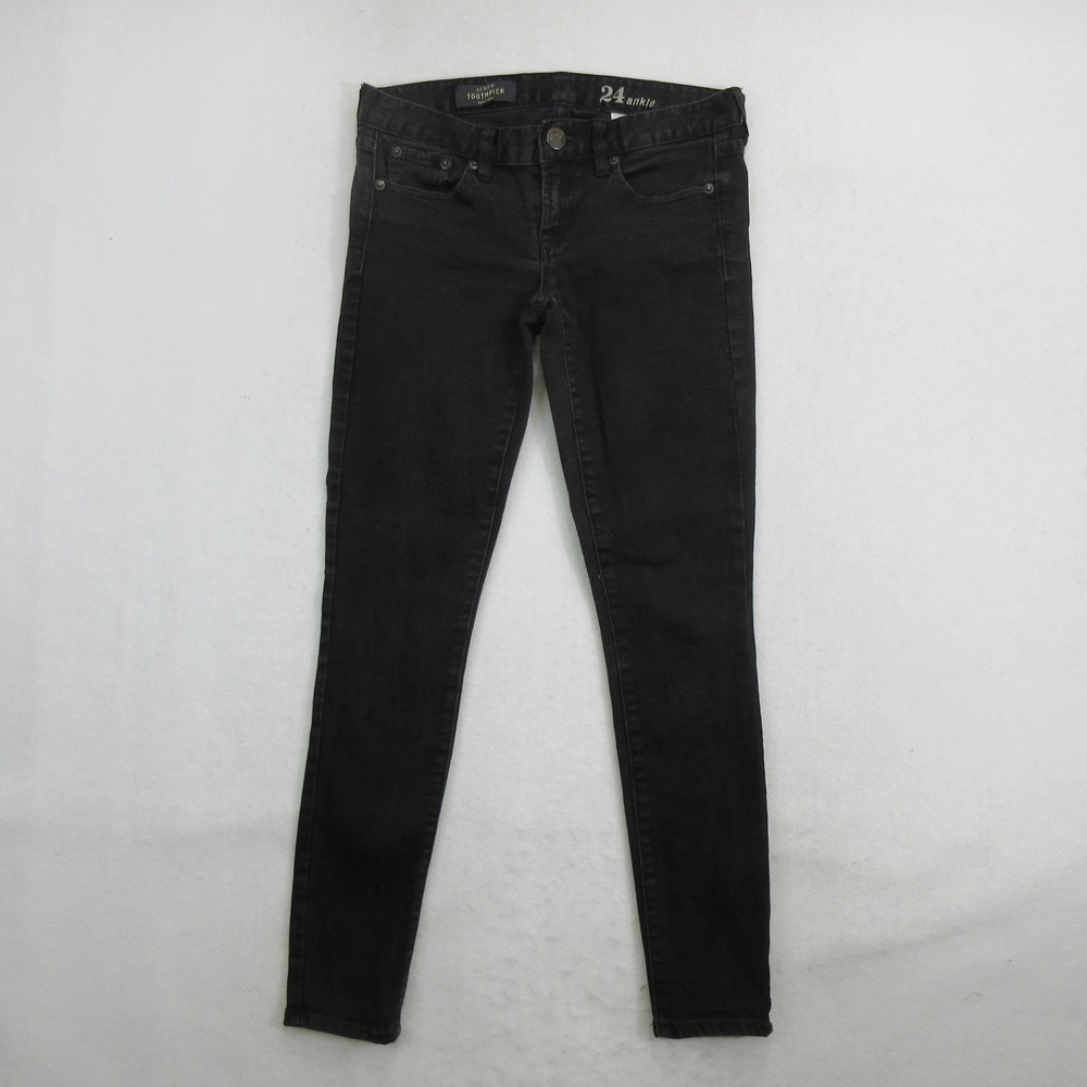 J.CREW Women Black Denim Jeans Size 24 Ankle Toothpick Skinny Stretch Pants